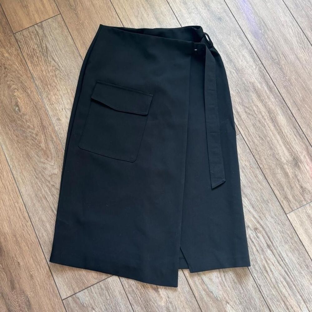 Mango Black Midi Skirt Buckle Wrap Detail size 6 - Picture 2 of 5